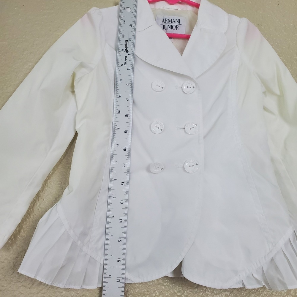 Armani Junior Girls White Double Breasted Lightweight Ruffle Jacket Size 3Y 100C - Picture 4 of 10